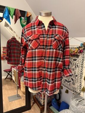 Reef Red and Black Plaid Flannel Shirt